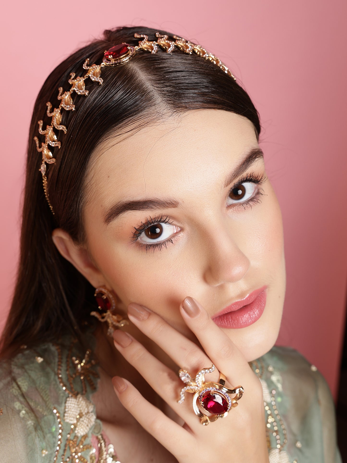 Adjustable fuchsia cocktail ring for women statement fashion jewelry