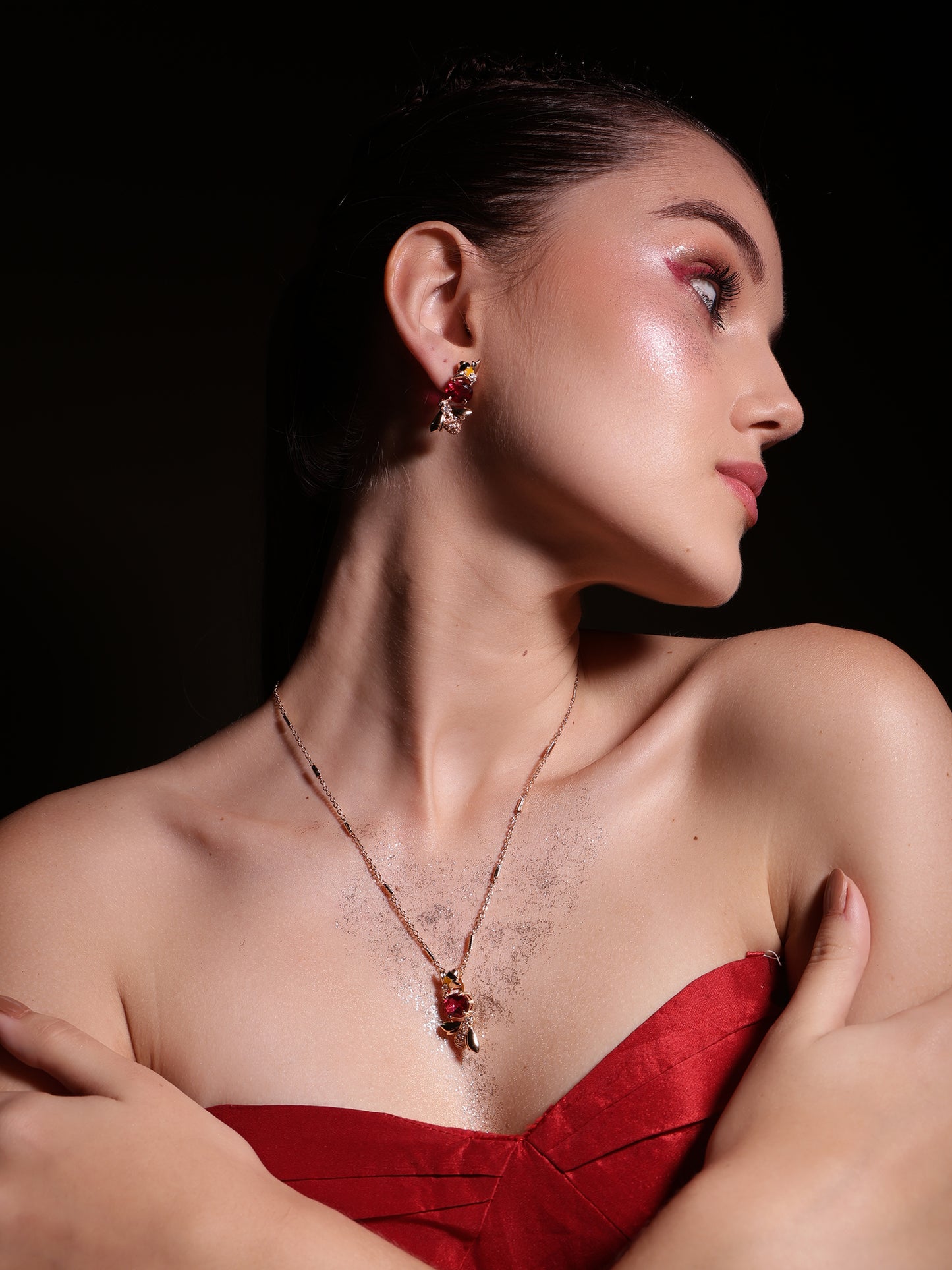 JewelX Statement Jewelry, Ruby-king Stone, Gold-Plaited, Petite Earrings, Nature Inspired Jewelry, Bee Collection, Everyday Luxury,