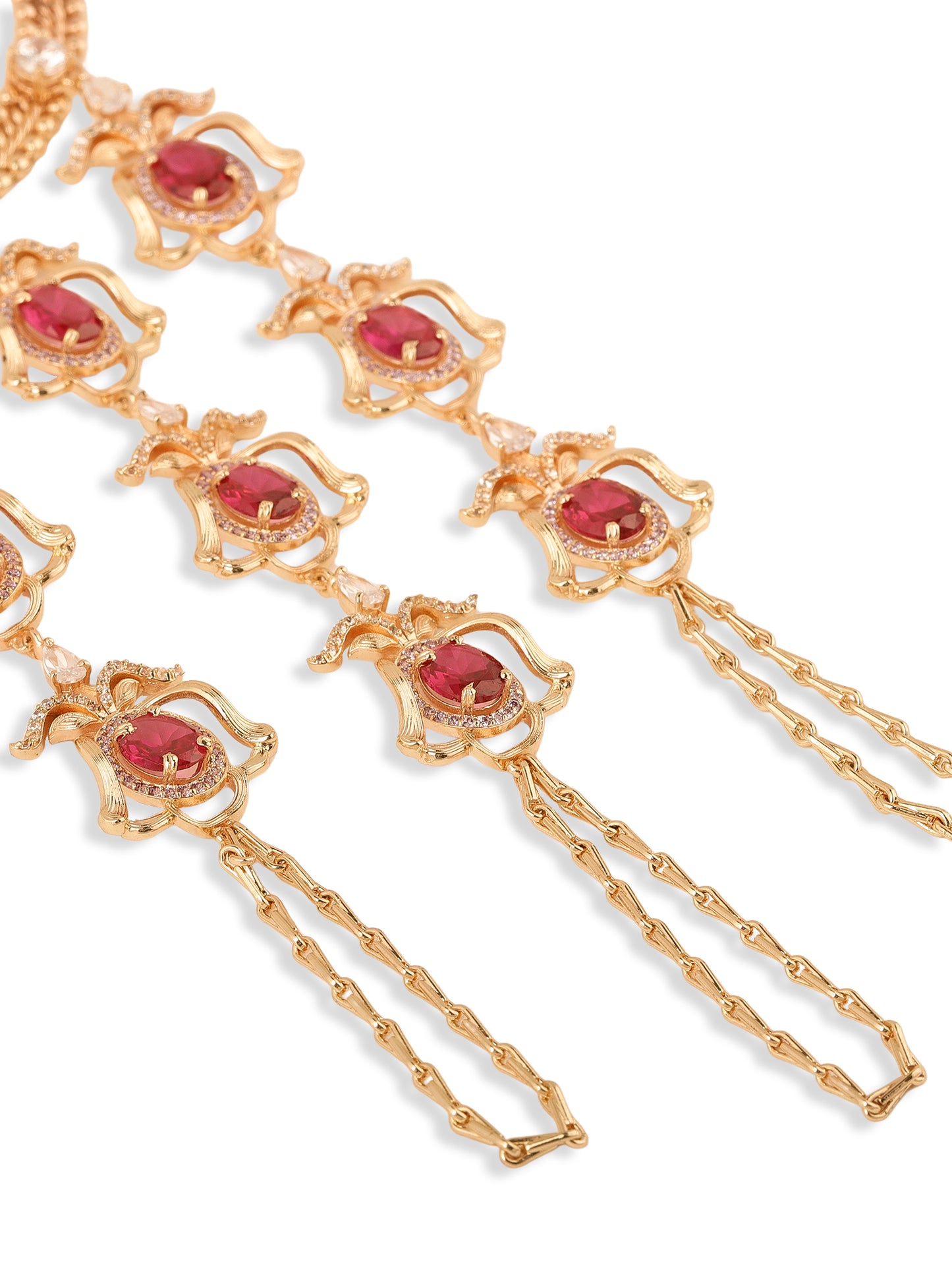 JewelX statement jewelry for women, Handpiece-Hand-Ornament, Fuchsia Stones