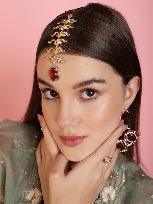 Ovate-Ruby-Grace-Mang Tikka, Ruby Fashion, Forehead-Bridal-Ornament, Traditional