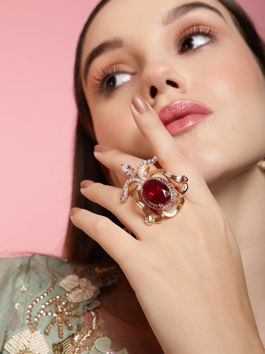 JewelX Women's adjustable fuchsia statement ring stylish cocktail jewelry