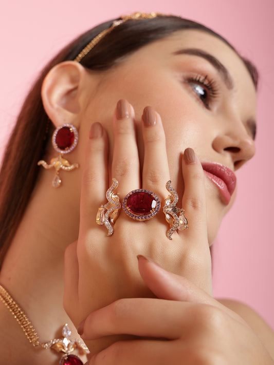 JewelX women's adjustable cocktail ring in vibrant fuchsia tone- Ruby Fashion Ring