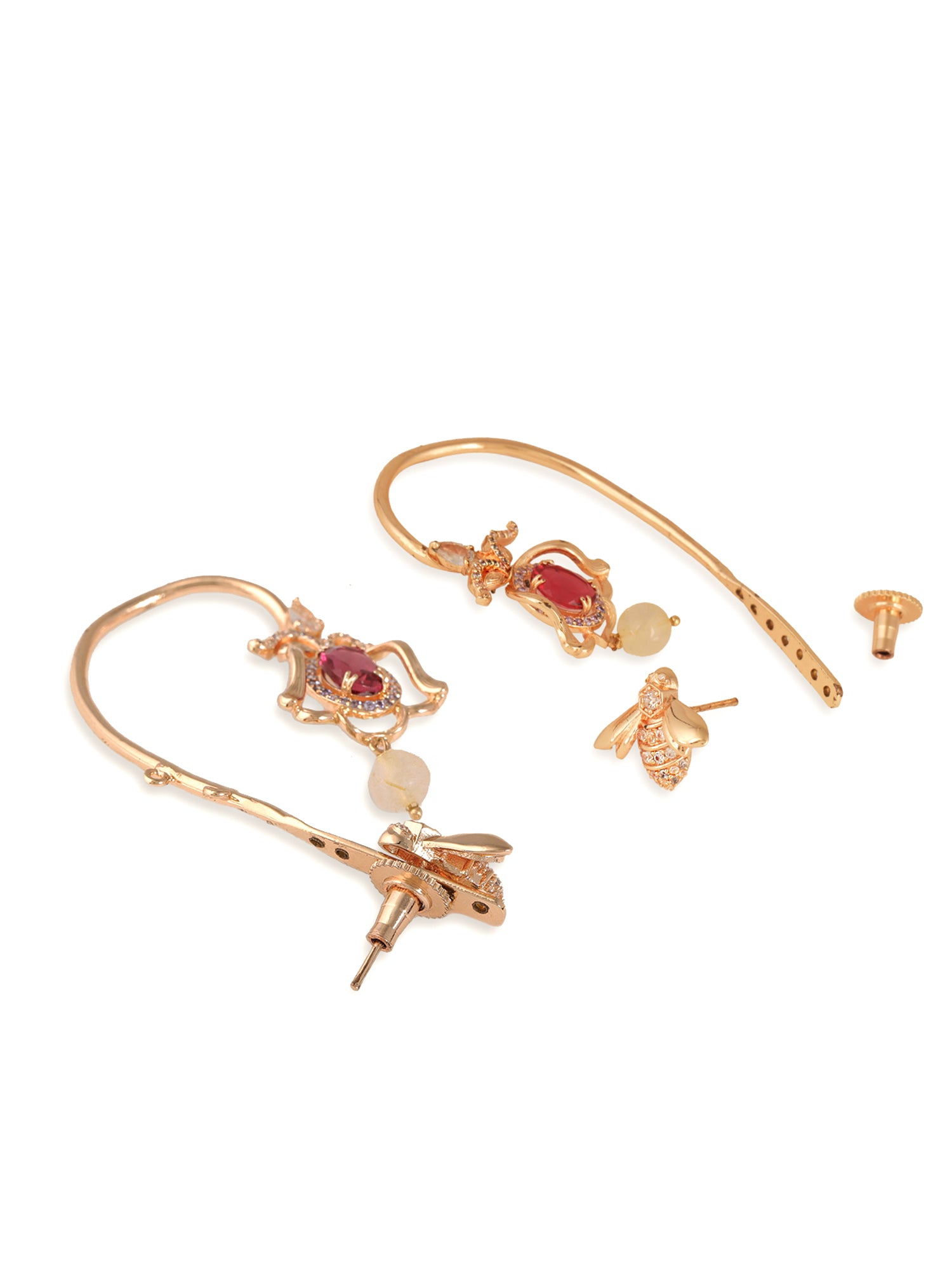 JewelX-Fuchsia Bee Ear Cuff, Fuchsia Bee Ear Cuff, Statement earrings, Luxury-Fashion jewelry-Wedding-Gold plated gemstone earring, Gift for her, Elegant jewelry 