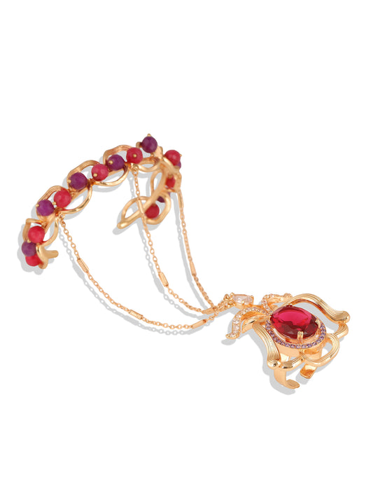JewelX Statement Jewelry, Ruby-king Stone, Gold-Plaited, Ideal for bridal + festive wear, Floral luxury design, Fuchsia-Floral-Festive,   Perfect for weddings + parties
