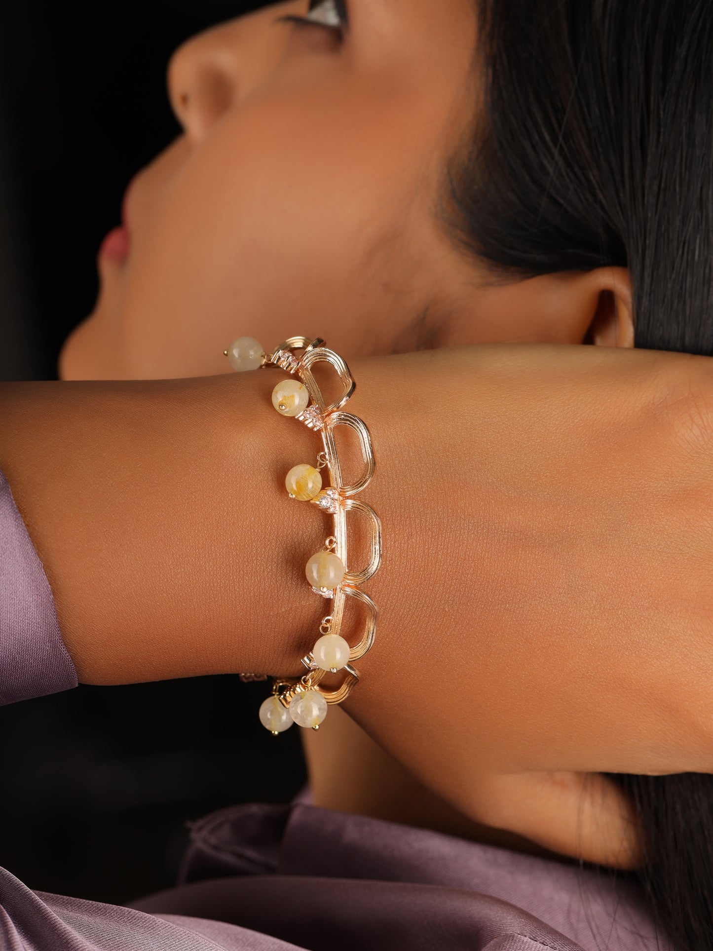 JewelX Fuchsia-Grace-Fall-Hathphool, Gemstone-Party-Wear-Handpiece-Jewelry