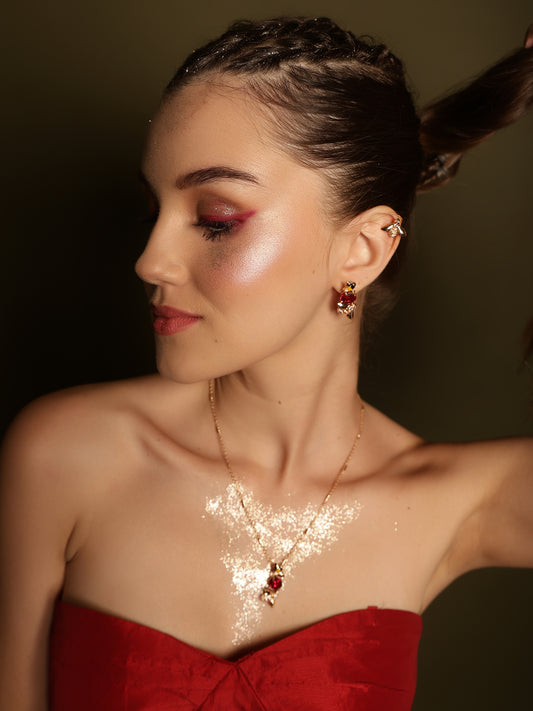 JewelX Statement Jewelry, Ruby-king Stone, Gold-Plaited, Everyday Ruby Stud Earrings, Cute Bee Earrings for Women, Trendy Bee Ear Stud Design