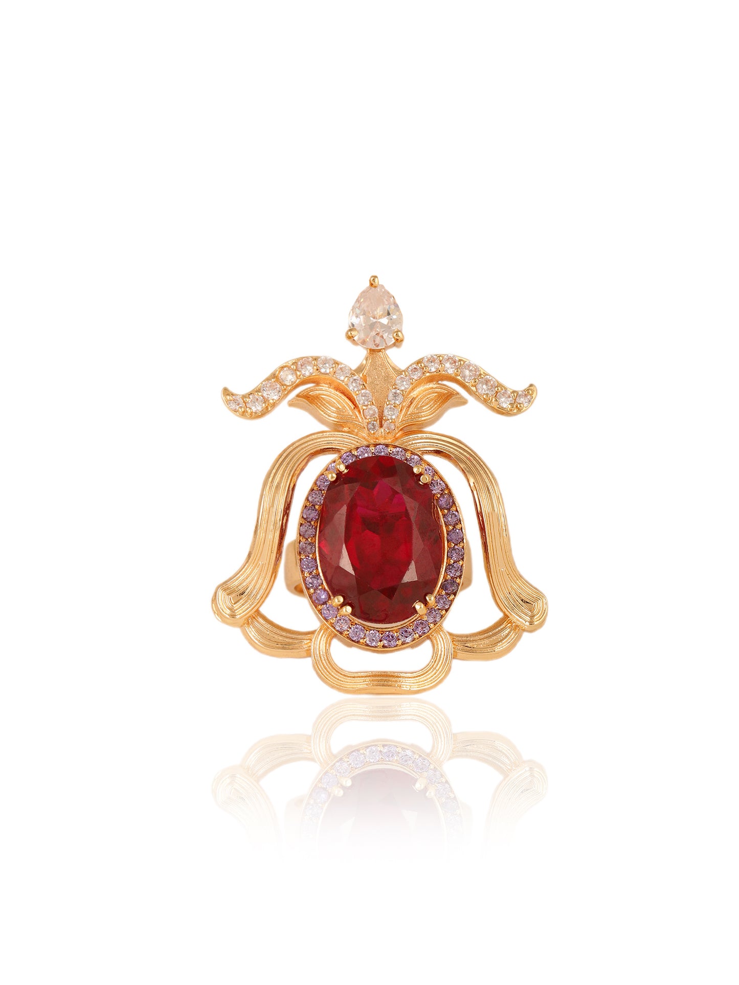 JewelX Ruby fuchsia cocktail Gold ring – statement jewelry for women