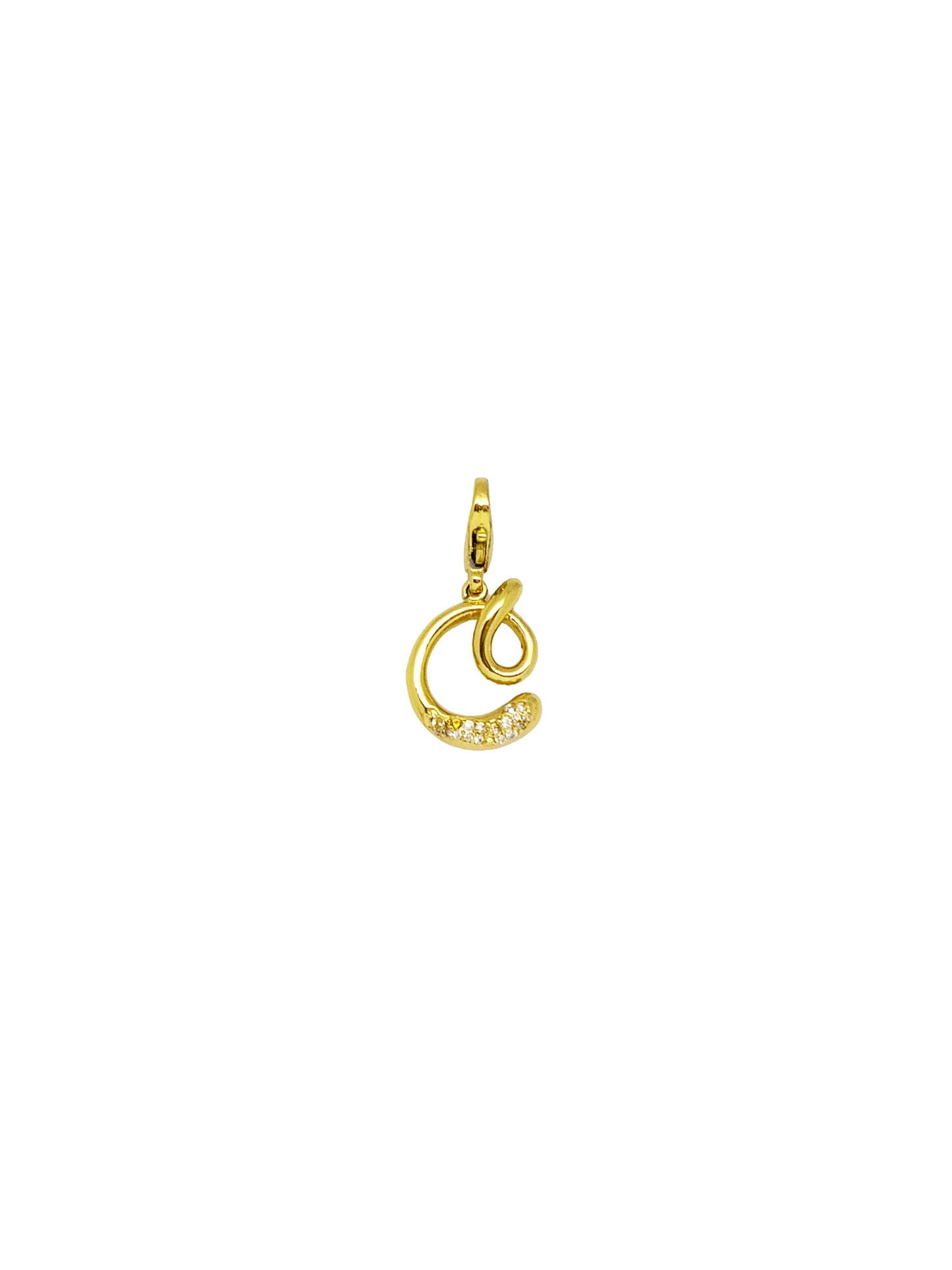 JewelX C – Sculptural C alphabet pendant with fluid hand-drawn curves and a glossy molten gold finish. Gold-Plaited, Delhi-Jaipur, Hyderabad-Bangalore, Mumbai-Goa