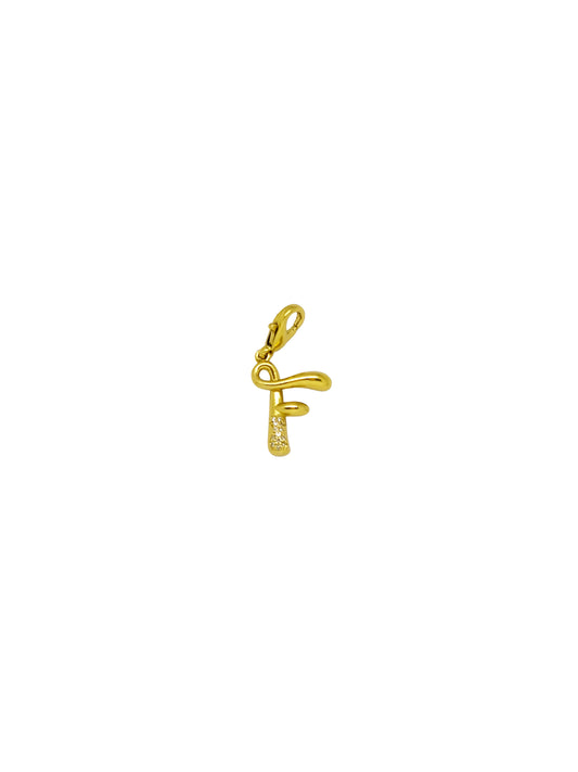 JewelX F – Bespoke F alphabet charm featuring organic detailing and a lightweight layered jewellery design.  Gold-Plaited, Delhi-Jaipur, Hyderabad-Bangalore, Mumbai-Goa.