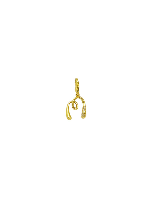 JewelX M – Sculptural M alphabet pendant with bespoke hand-drawn detailing and molten gold accents. Gold-Plaited, Delhi-Jaipur, Hyderabad-Bangalore, Mumbai-Goa.