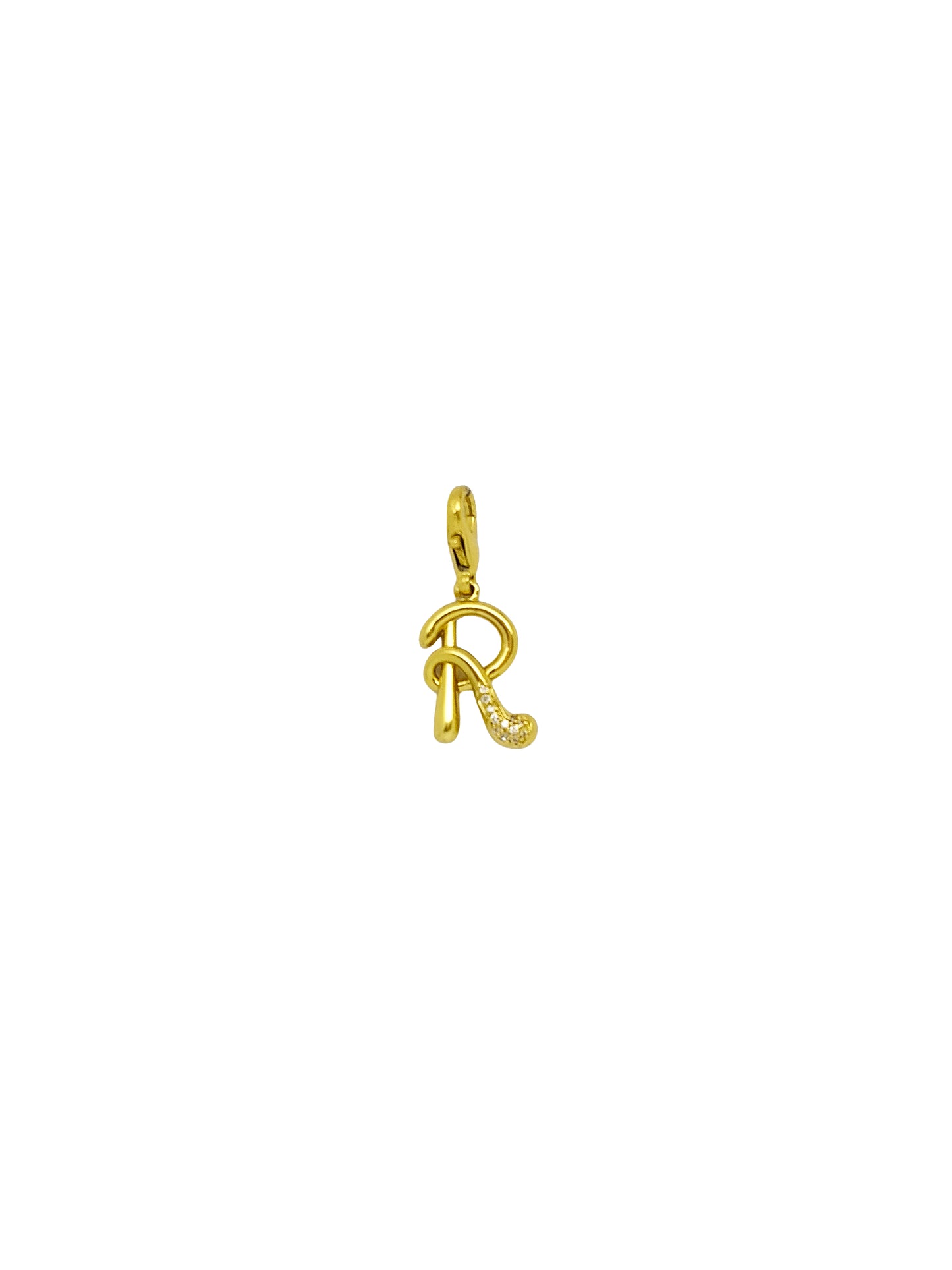 JewelX R – Elegant R alphabet charm featuring fluid curves and a polished molten-inspired finish. Gold-Plaited, Delhi-Jaipur, Hyderabad-Bangalore, Mumbai-Goa.