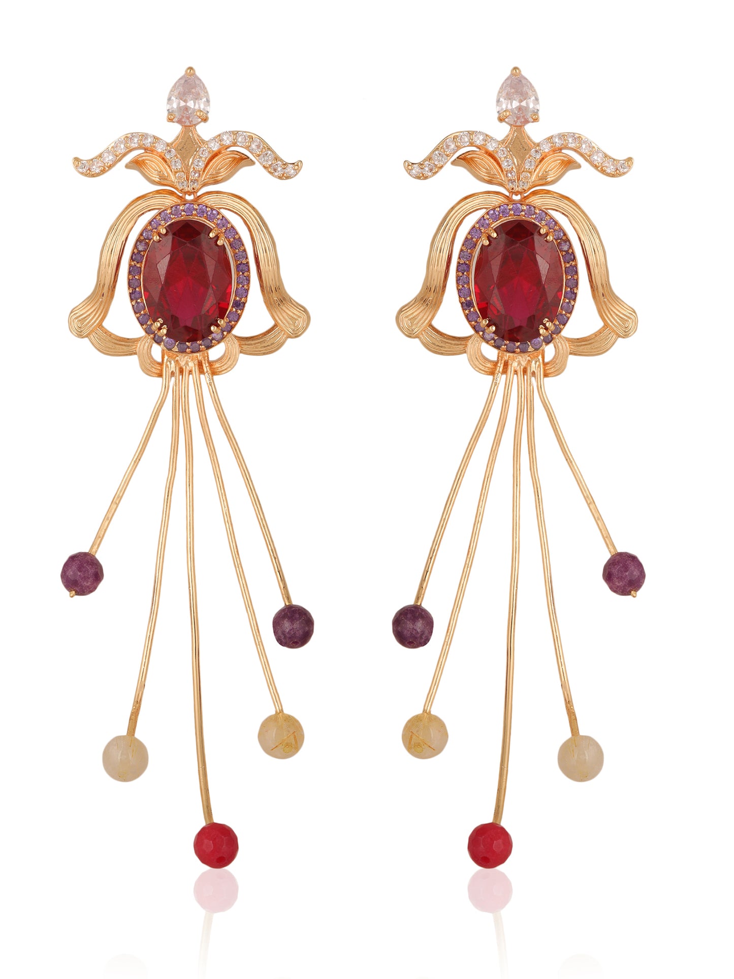 JewelX, Statement Jewelry,Ruby-king Stone, Trendy Pink Occasion Earrings,  Gold-Plaited, Delhi-Jaipur, Hyderabad-Bangloar, Mumbai-Goa, 