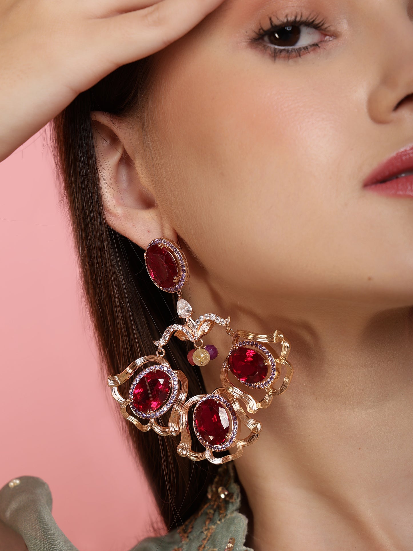 JewelX Statement Jewelry, Ruby-king Stone, Gold-Plaited, Party Wear Statement Jewelry, Evening Jewelry, Royal Collection, Signature Pieces
