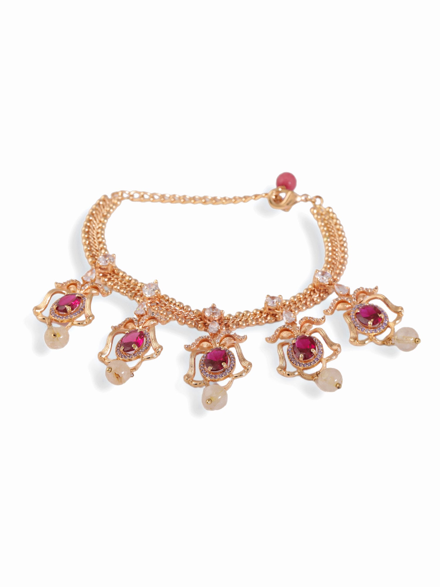 JewelX Fuchsia-Grace-Fall-Hathphool, Gemstone-Party-Wear-Handpiece-Jewelry