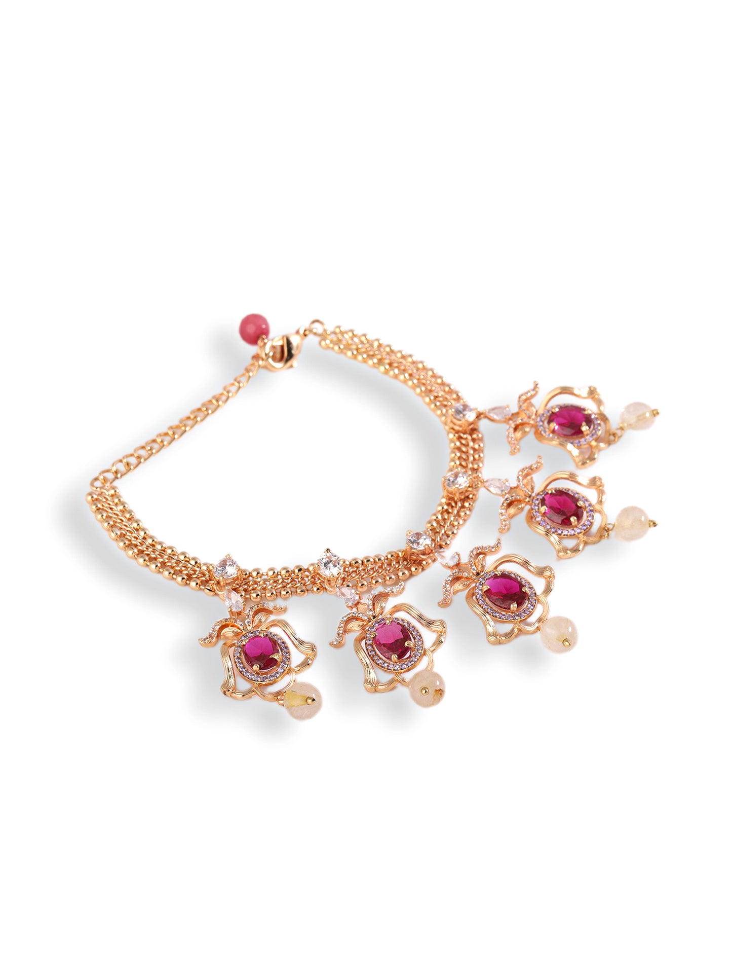 JewelX statement jewelry for women, Handpiece-Hand-Ornament, Fuchsia Stones