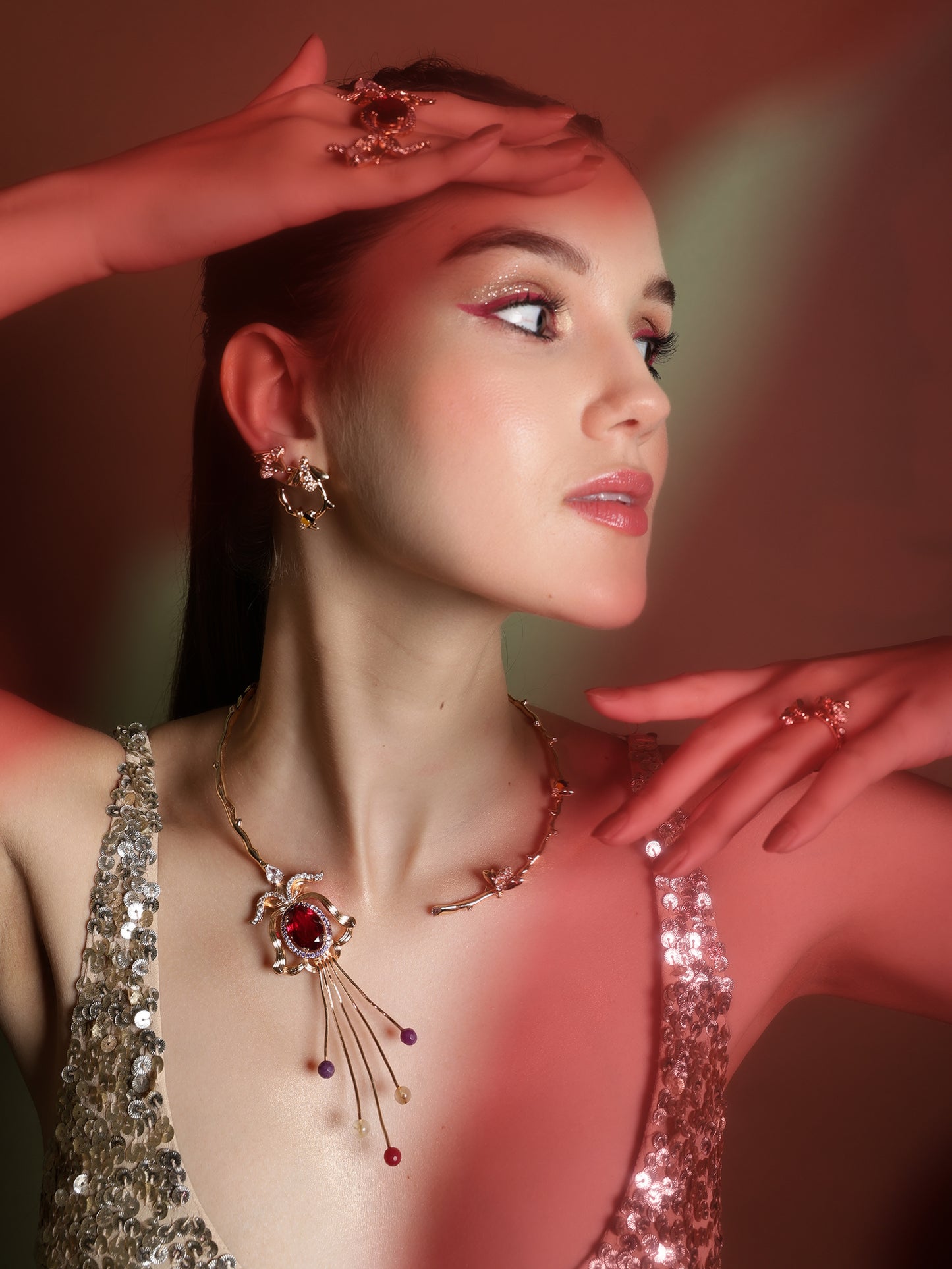 JewelX-Statement , Luxury-Fashion jewelry-Wedding-Gold plated gemstone Necklace, Gift for her, Elegant jewelry 