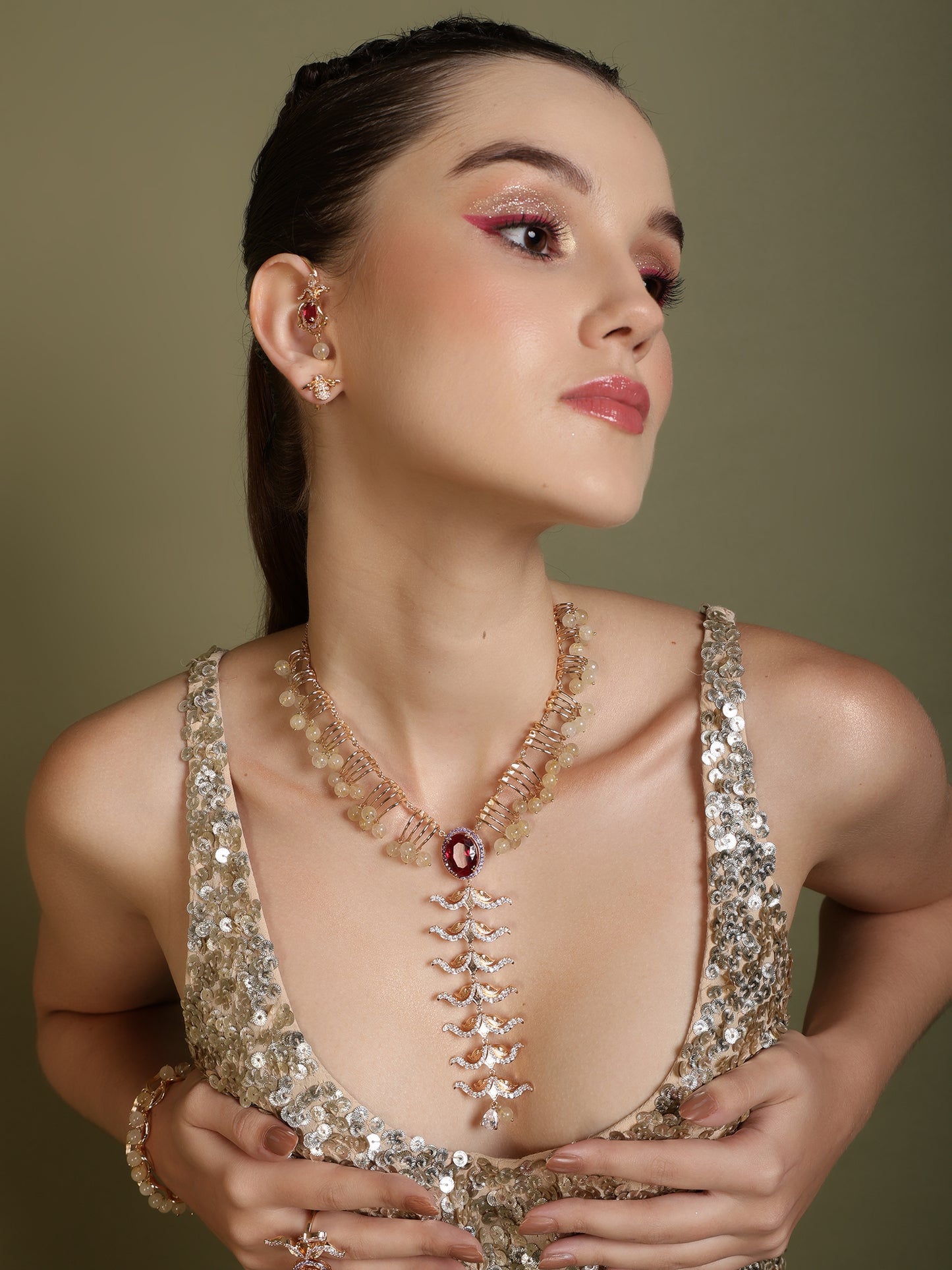 JewelX-Statement earrings, Luxury-Fashion jewelry-Wedding-Gold plated gemstone earring, Gift for her, Elegant jewelry 