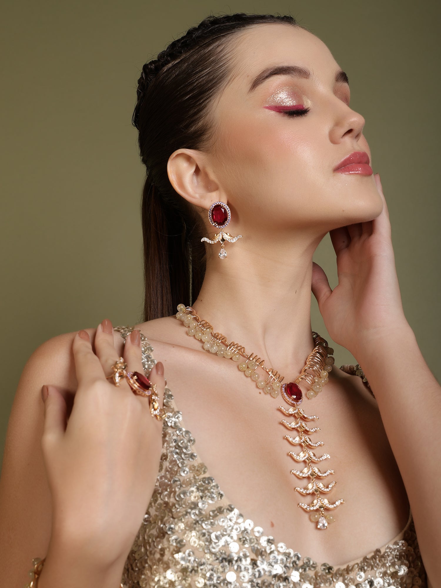 JewelX-Statement , Luxury-Fashion jewelry-Wedding-Gold plated gemstone Necklace, Gift for her, Elegant jewelry 