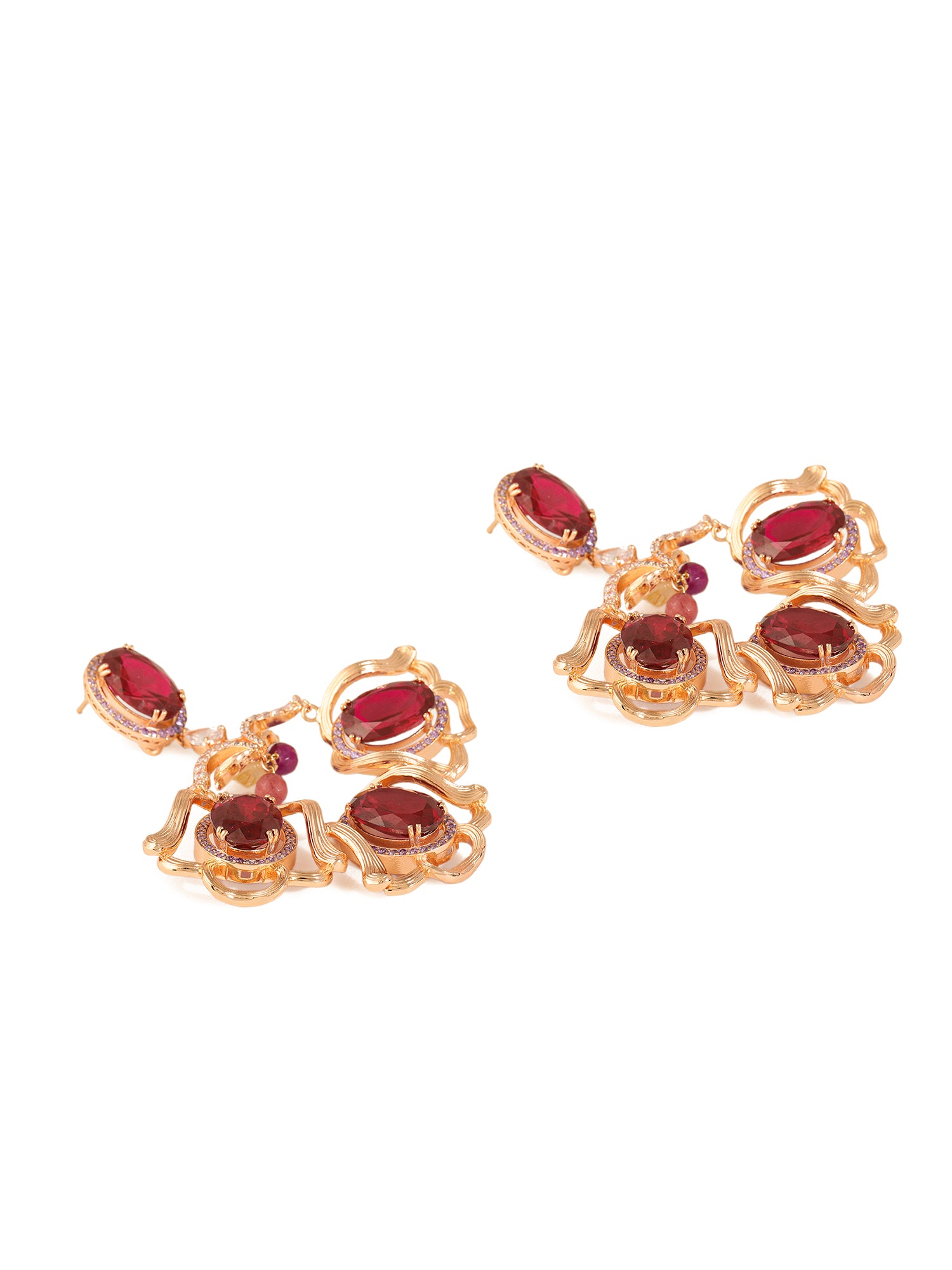JewelX Statement Jewelry, Ruby-king Stone, Gold-Plaited, High Fashion Statement Jewelry, Festive Ruby Fuchsia Earrings, 