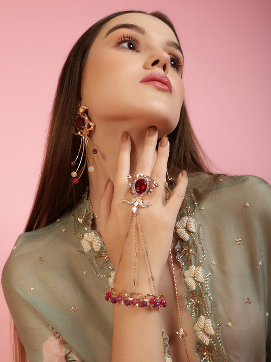 JewelX Statement Jewelry, Ruby-king Stone, Gold-Plaited, Style-Elements, Affordable-Luxury, Daily-Wear Ruby Bracelet