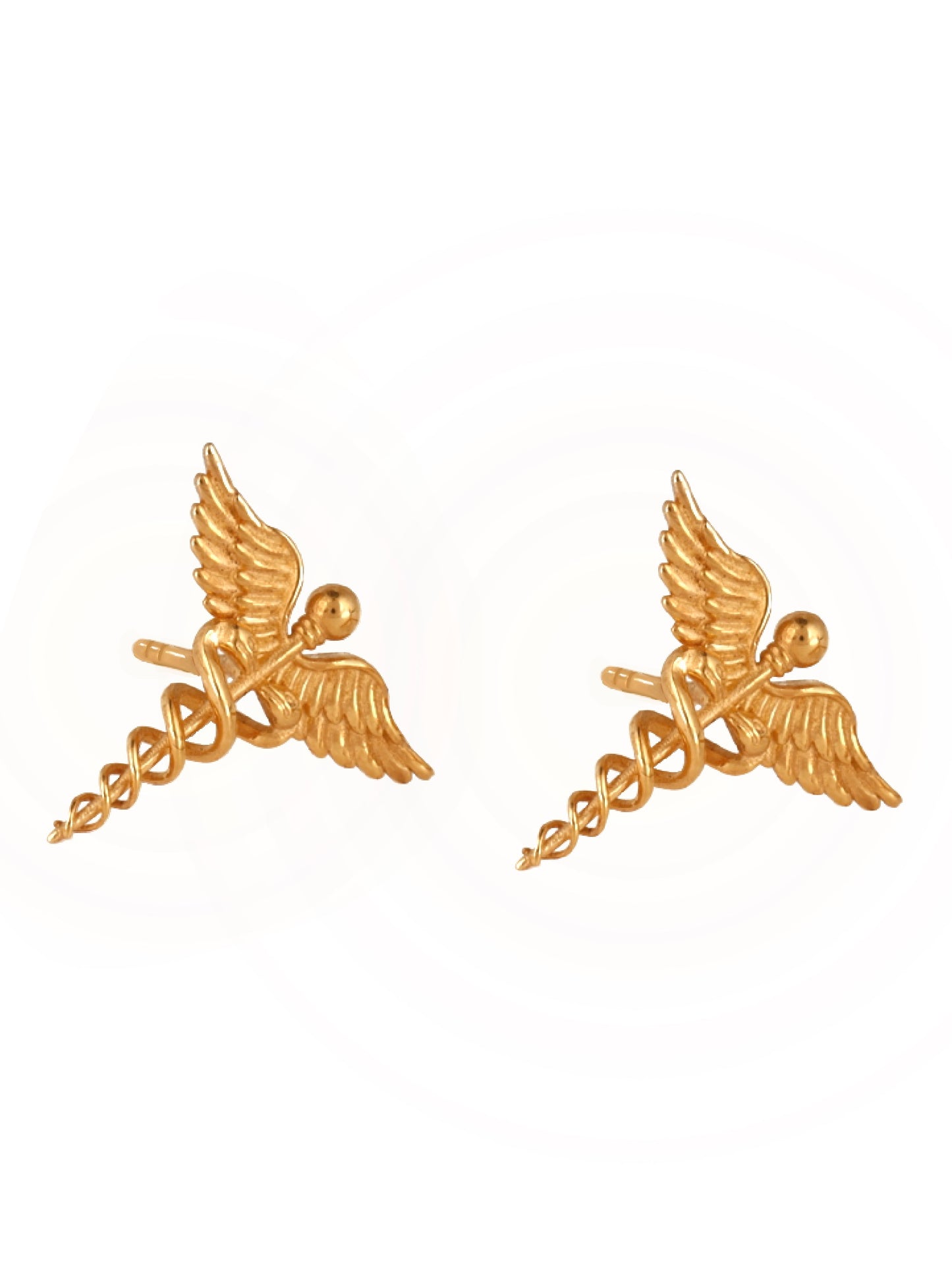 22K gold Healer’s Coil Earring inspired by the Rod of Asclepius – symbol of healing and renewal.