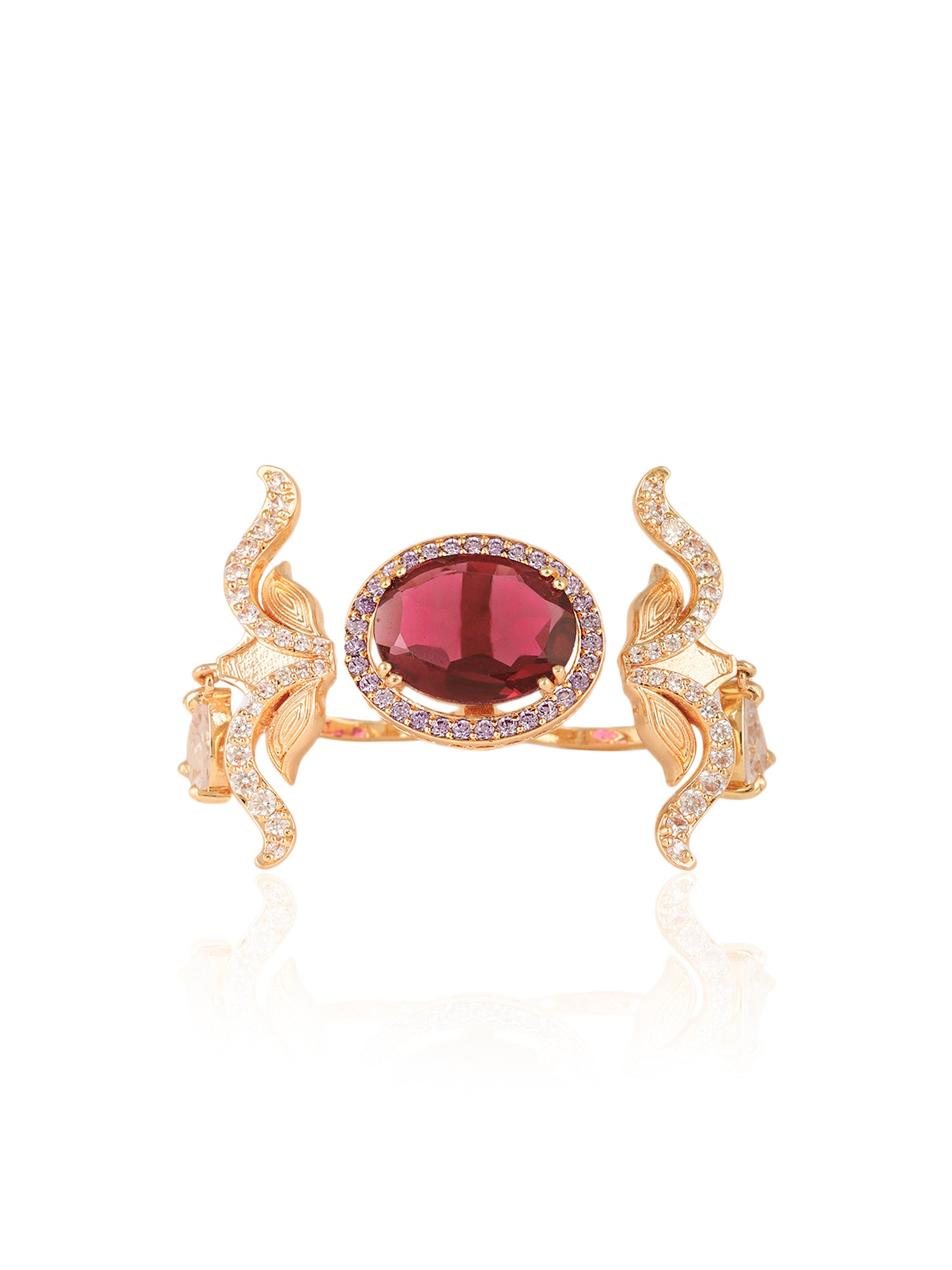 Jewelx Ovate Ruby two finger Gold ring - Fashion Statement Jewellery
