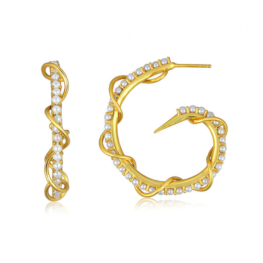Pearly Prong C Hoop needle Earring