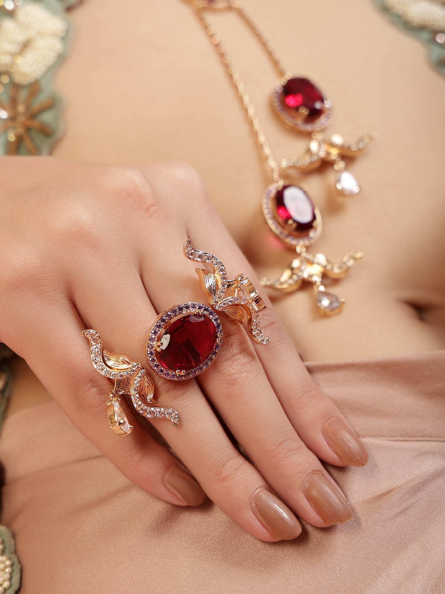 JewelX statement Ovate Crown two finger ring - Designer party wear