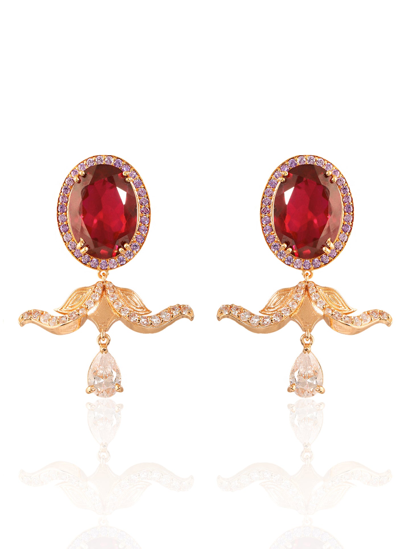 JewelX Statement Jewelry, Ruby-king Stone, Gold-Plaited, Luxury Ruby Drop Earrings, Party Wear Jewelry, Gifting Collection


