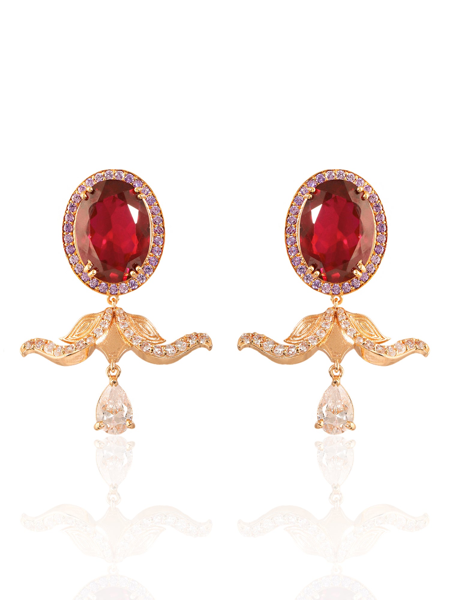 JewelX Statement Jewelry, Ruby-king Stone, Gold-Plaited, Luxury Ruby Drop Earrings, Party Wear Jewelry, Gifting Collection

