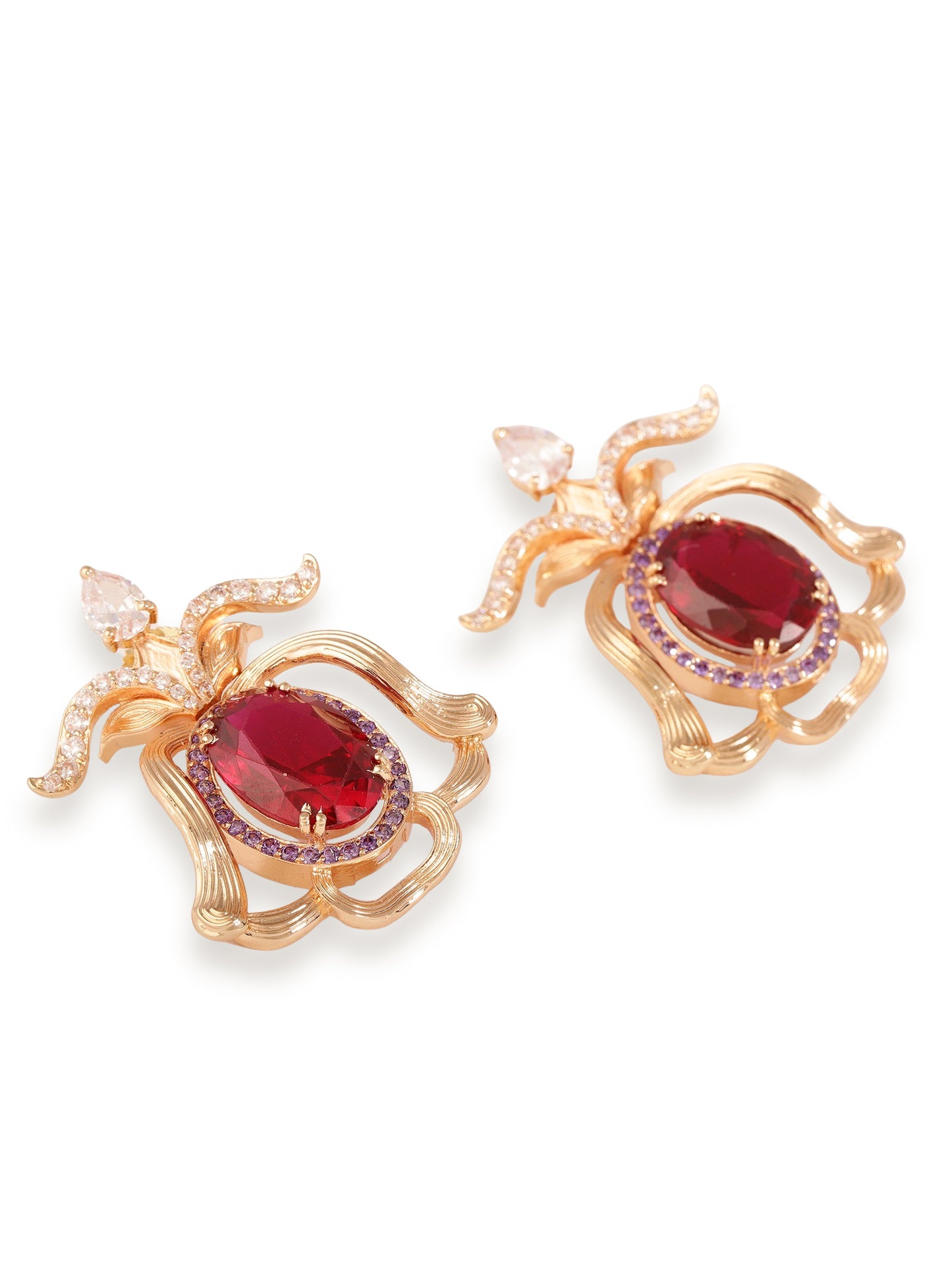 JewelX legant curved ruby gemstoneElegant red gemstone curve earrings for women 