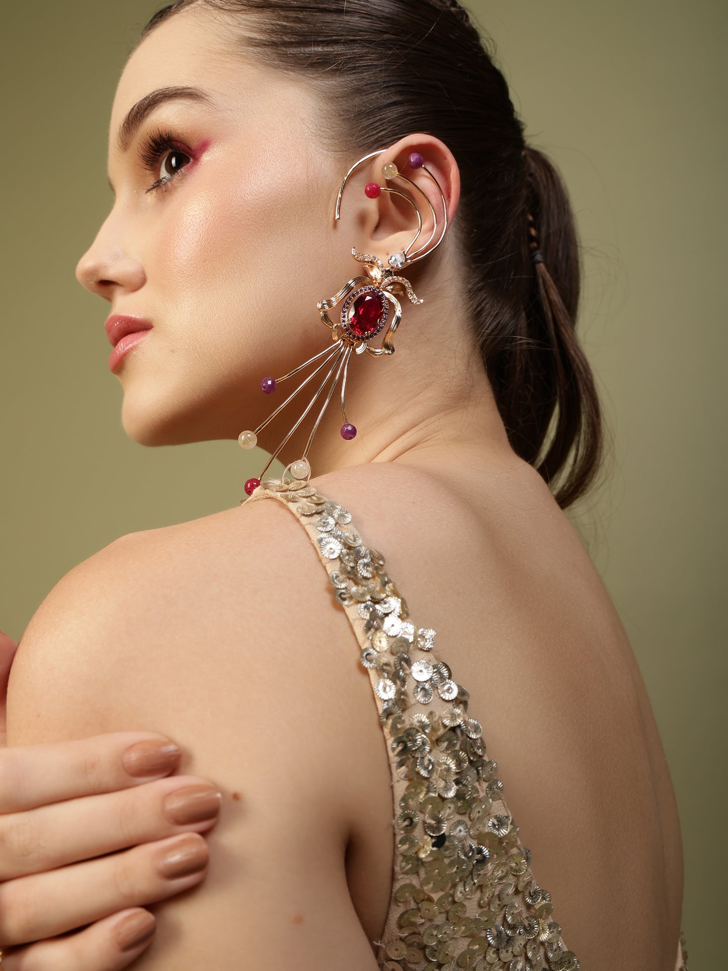 JewelX Statement Jewelry, Ruby-king Stone, Gold-Plaited, Modern Luxe Collection, Fashion Ear Cuff Collection