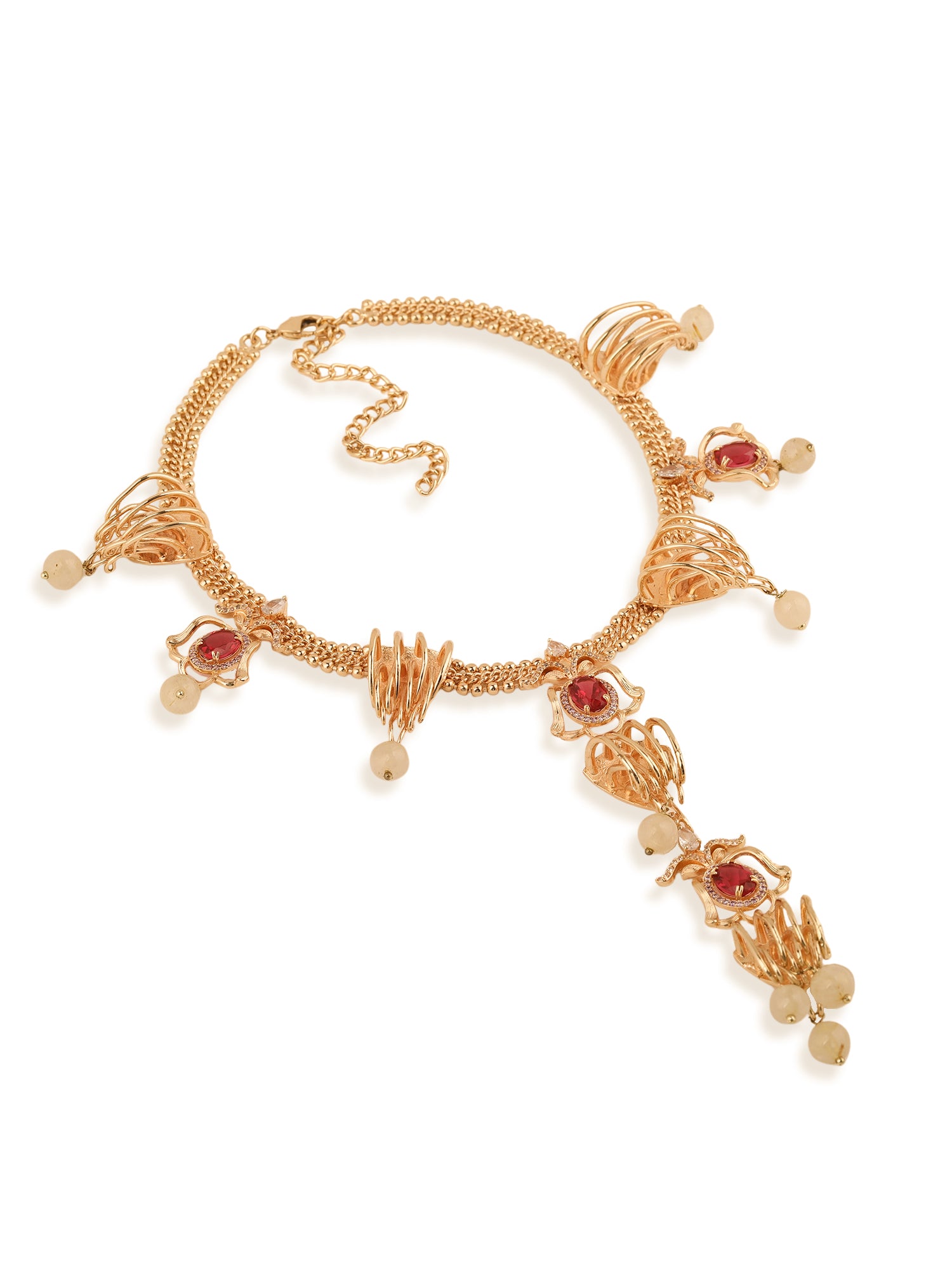 JewelX Fuchsia-Grace-Fall-Hathphool, Gemstone-Party-Wear-Handpiece-Jewelry