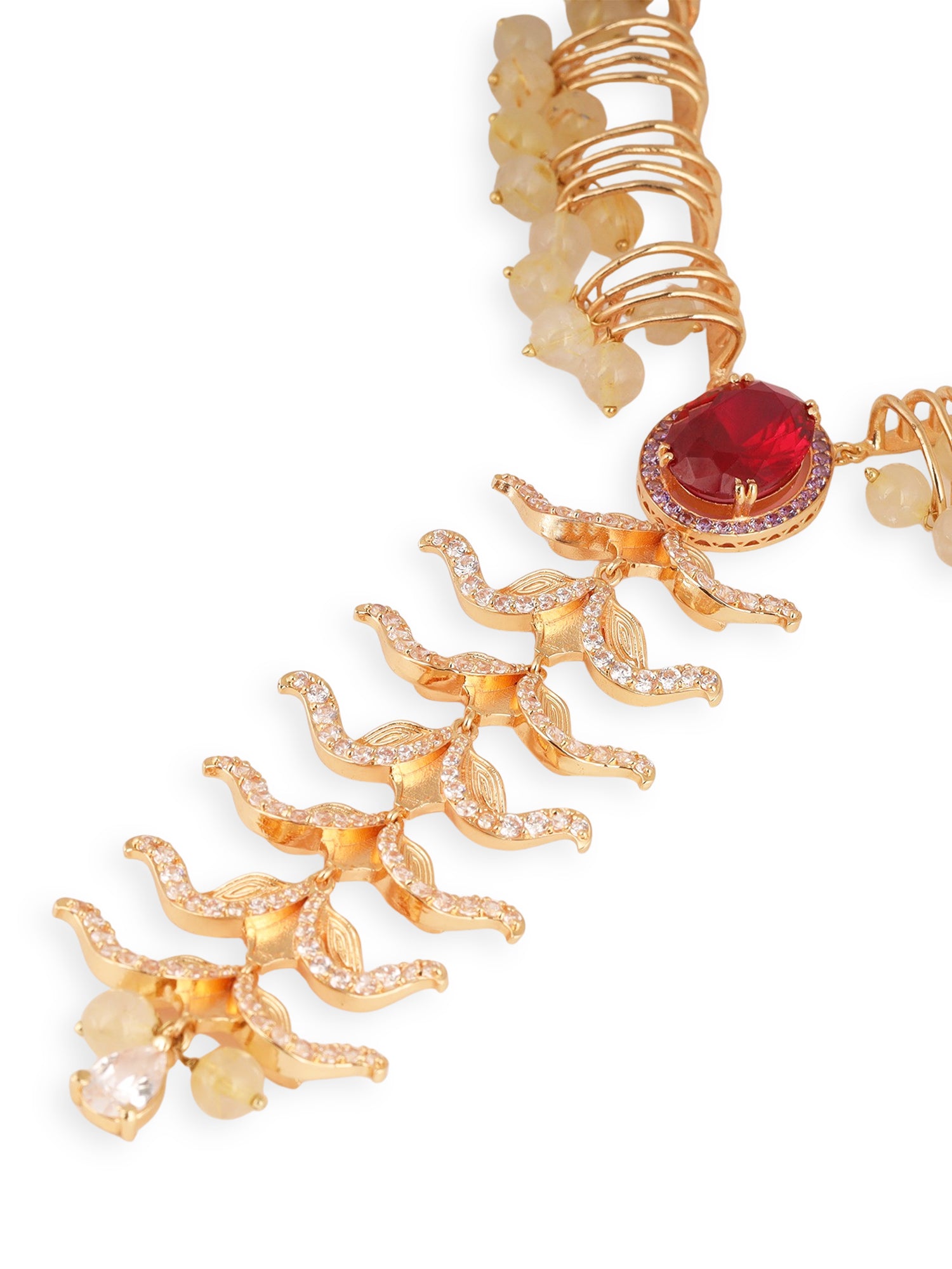 JewelX-Statement , Luxury-Fashion jewelry-Wedding-Gold plated Fuchsia-Garland-Choker-Wedding-Festive-Party wear-Gemstone-Elegant-Premium jewelry necklace
